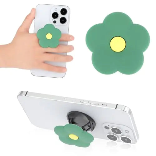 Ouligay Green Daisy Silicone Cute Flower Phone Grip Accessories Cell Phone Grips for Back of Phone Mobile Phone Hand Holder Phone Case Holder Grip for Smartphone Tablet Cell Phone Accessory